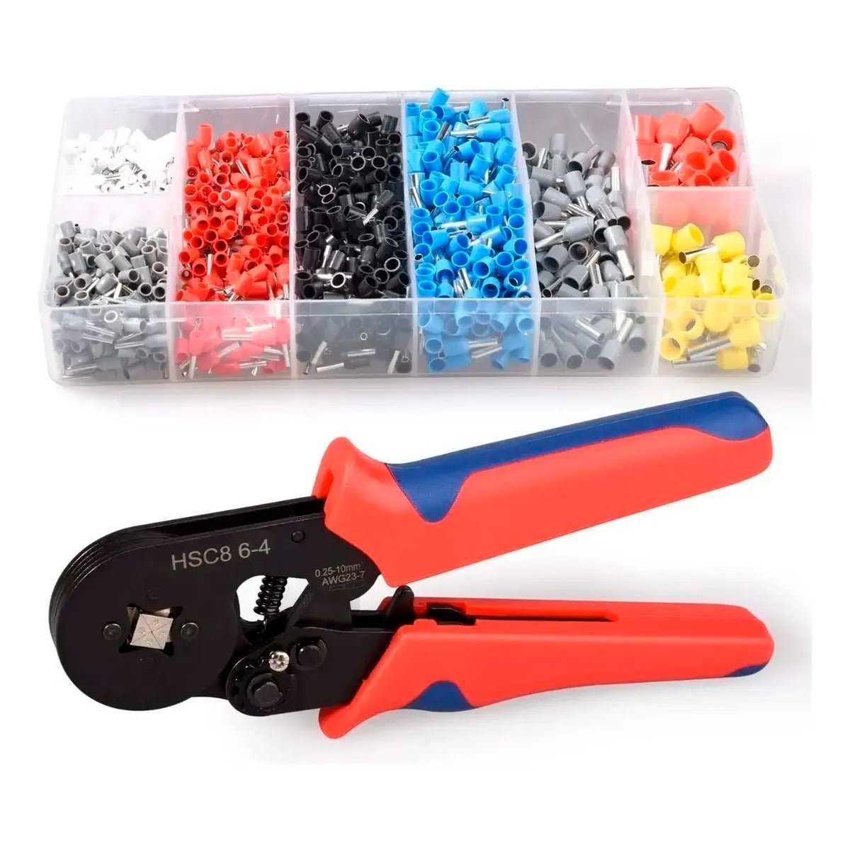 Pinza crimpadora de terminales eléctricos con kit de 1200 piezas para prensar cables de 0.25 a 10mm².