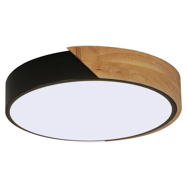 Luminaria Plafón Led De Techo Nórdico En Metal Y Madera 30cm