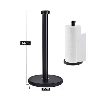 Soporte metálico de mesa para rollo de papel de cocina con base estable y diseño elegante para encimera.