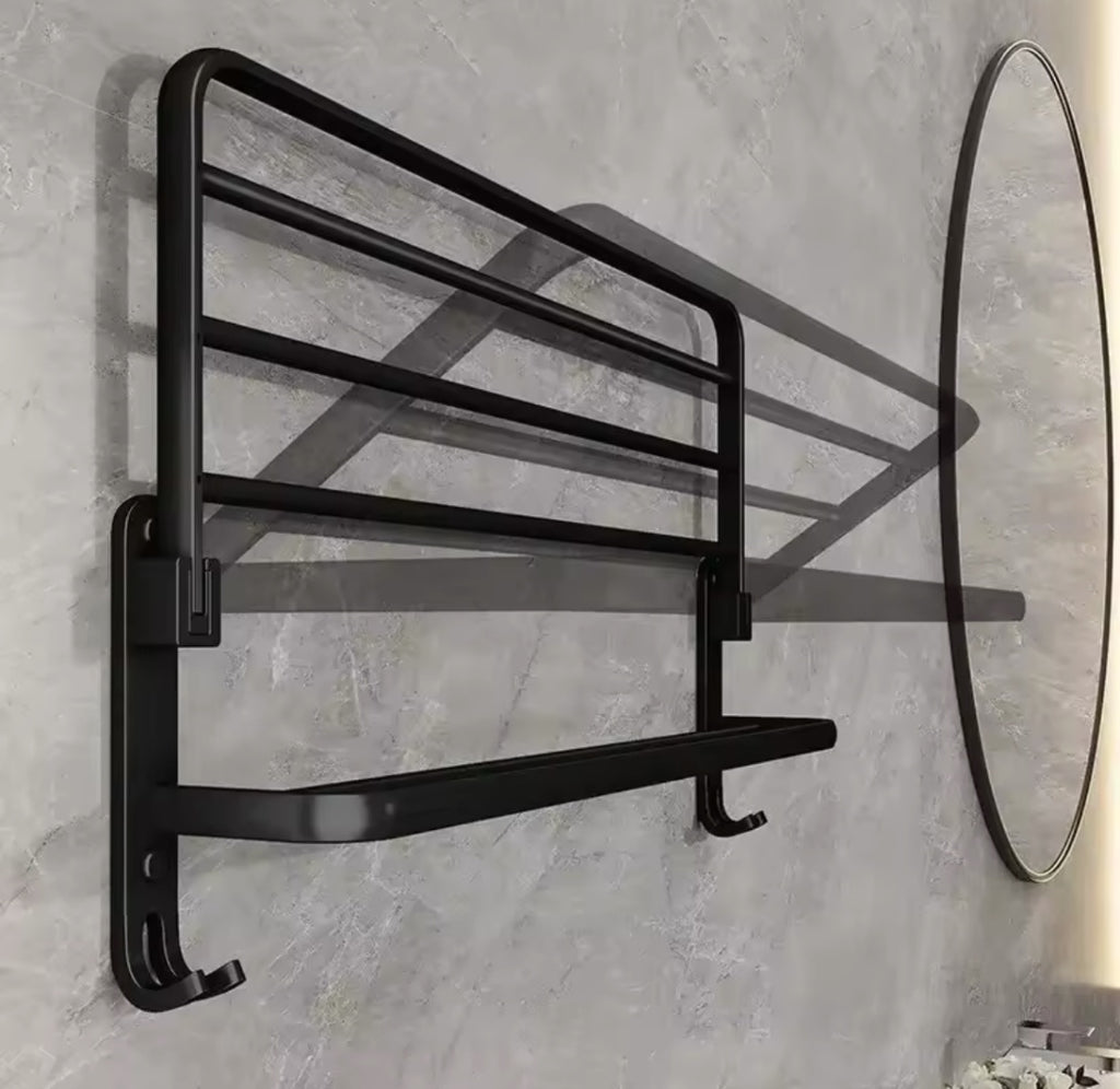 Toallero Doble Plegable Grande De Baño Organizador De Metal