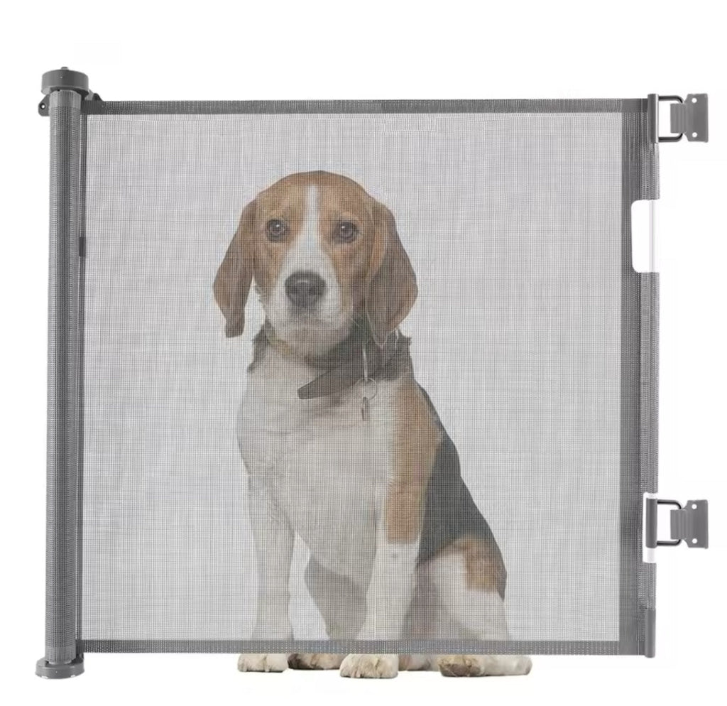 Puerta barrera de seguridad retráctil para bebés niños y mascotas de hasta 145cm ideal para escaleras y accesos del hogar.