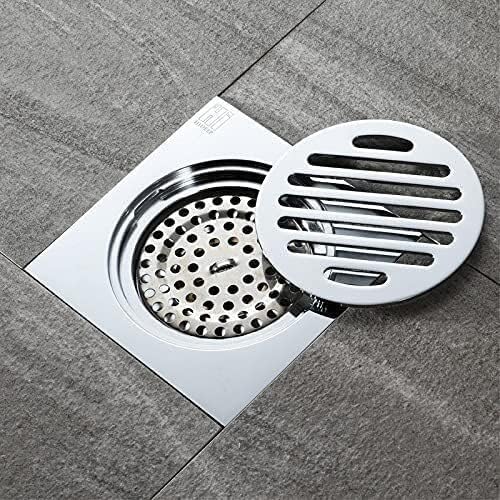 Rejilla desagüe ducha de acero inoxidable 10x10 cm con marco para instalación en piso de baño moderno.