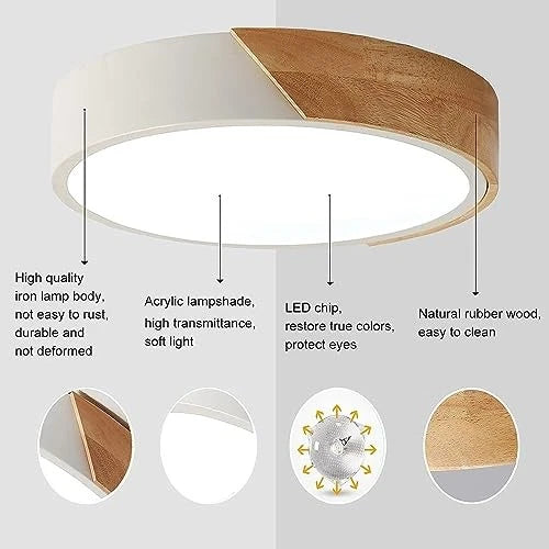 Luminaria Plafón Led De Techo Nórdico En Metal Y Madera 30cm
