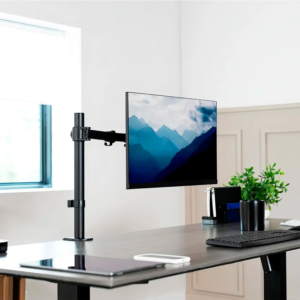 Soporte de monitor ajustable para escritorio de 17 a 27 pulgadas compatible con VESA y altura regulable de acero.