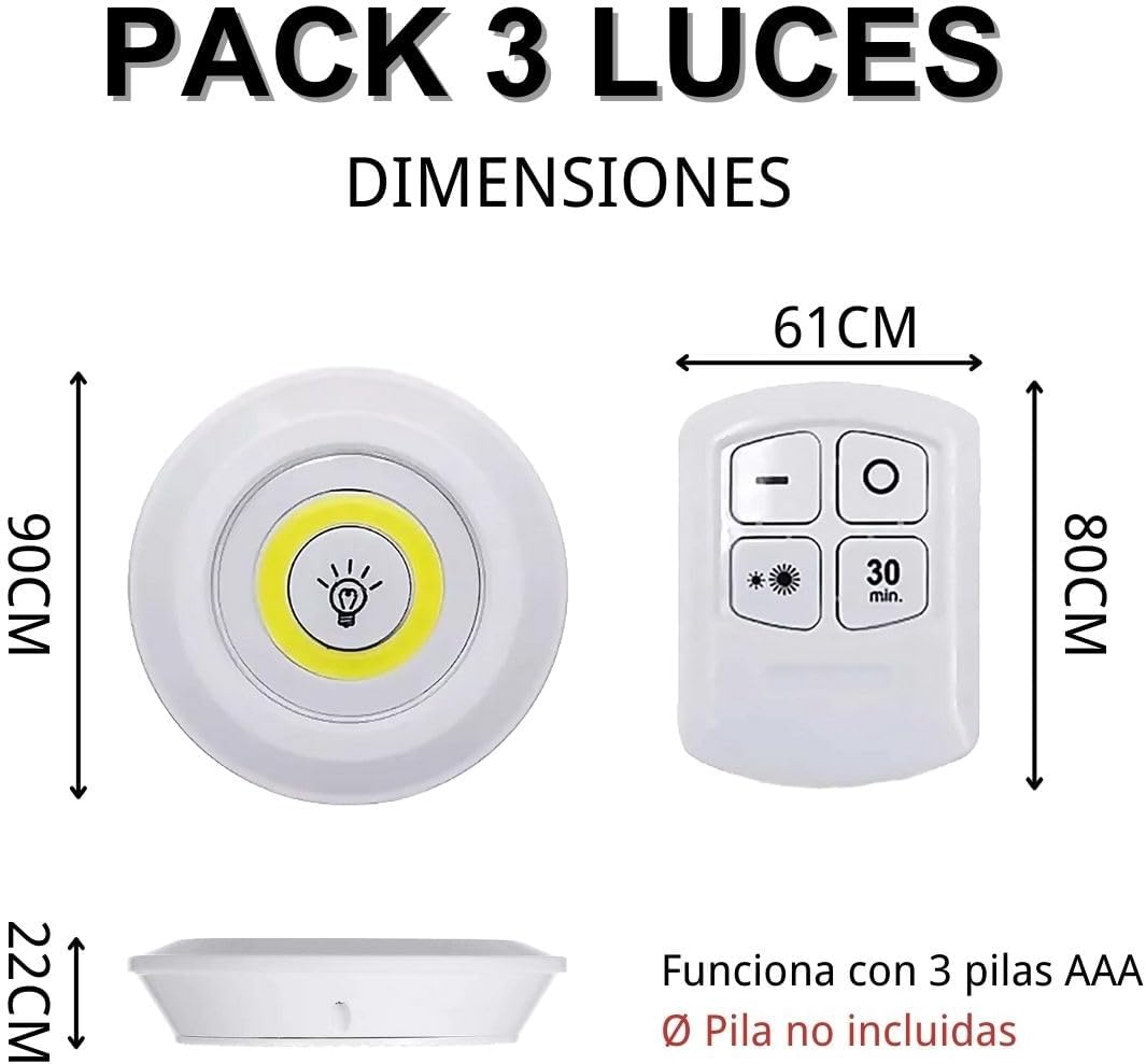 Set 3 Lámparas Adhesivas A Pilas Con Control Remoto - InnovaHome