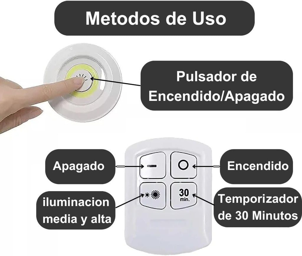 Set 3 Lámparas Adhesivas A Pilas Con Control Remoto - InnovaHome