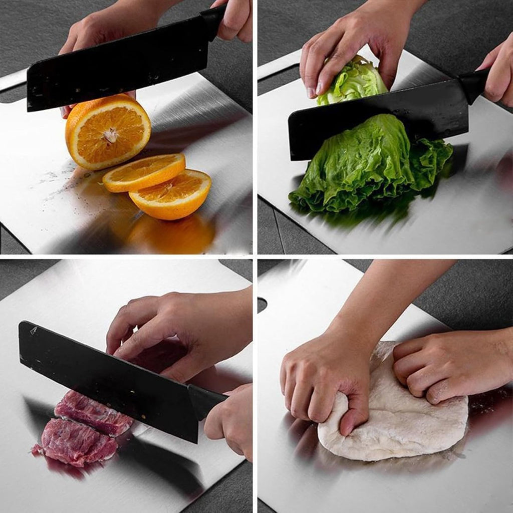 Tabla para picar de acero inoxidable SUS 304 de 46 x 30 cm para cortar carnes, verduras, frutas y pan.