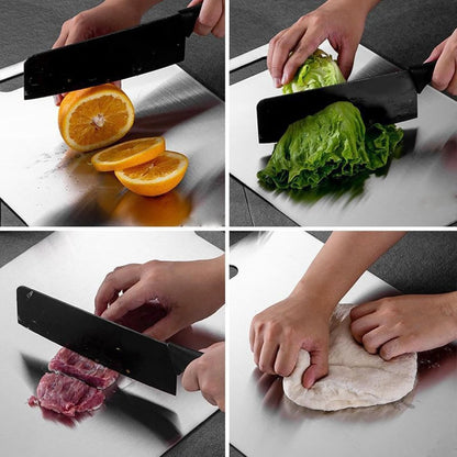 Tabla para picar de acero inoxidable SUS 304 de 46 x 30 cm para cortar carnes, verduras, frutas y pan.
