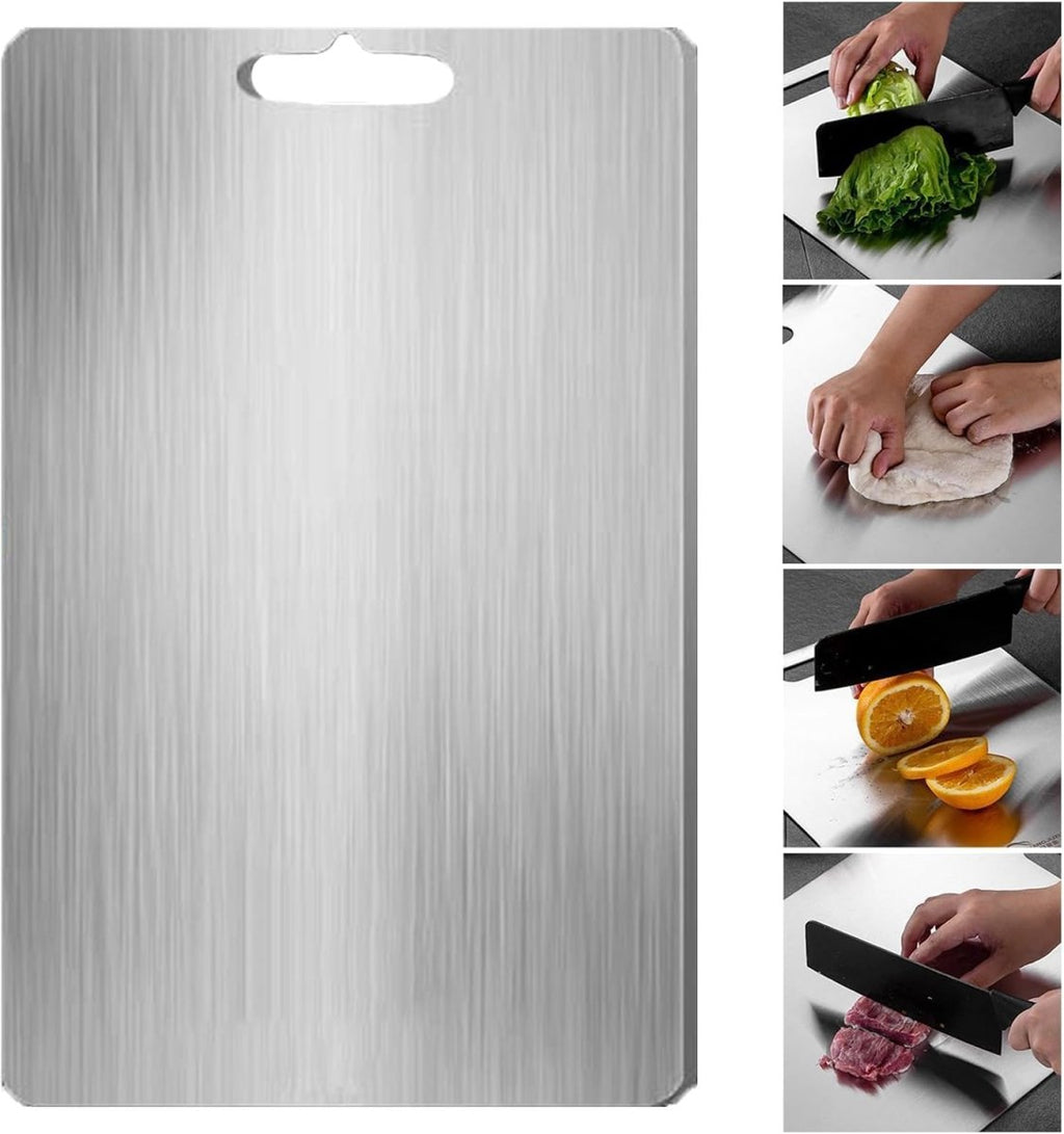 Tabla para picar de acero inoxidable SUS 304 de 46 x 30 cm para cortar carnes, verduras, frutas y pan.