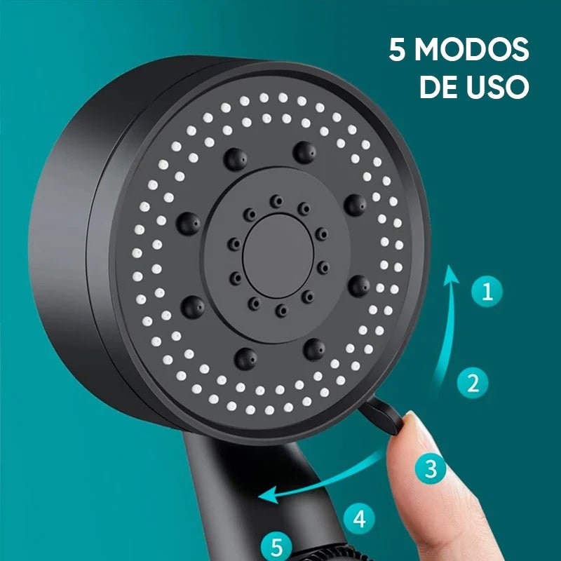 Teléfono ducha a presión con 5 modos, soporte y manguera de 1,5 metros para baño con ahorro de agua.