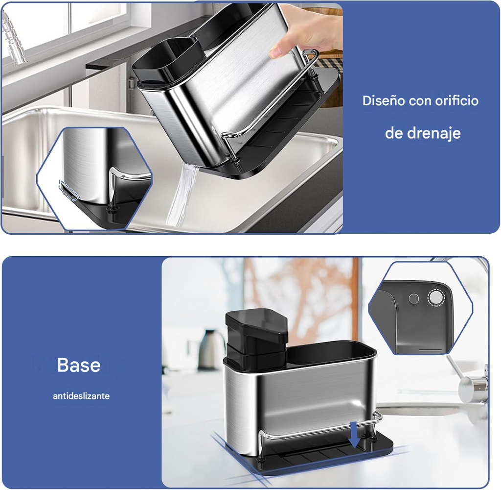 Escurridor de Cocina con Dispensador de Jabón Acero Inoxidable