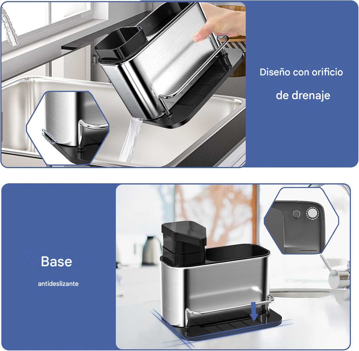 Escurridor de Cocina con Dispensador de Jabón Acero Inoxidable