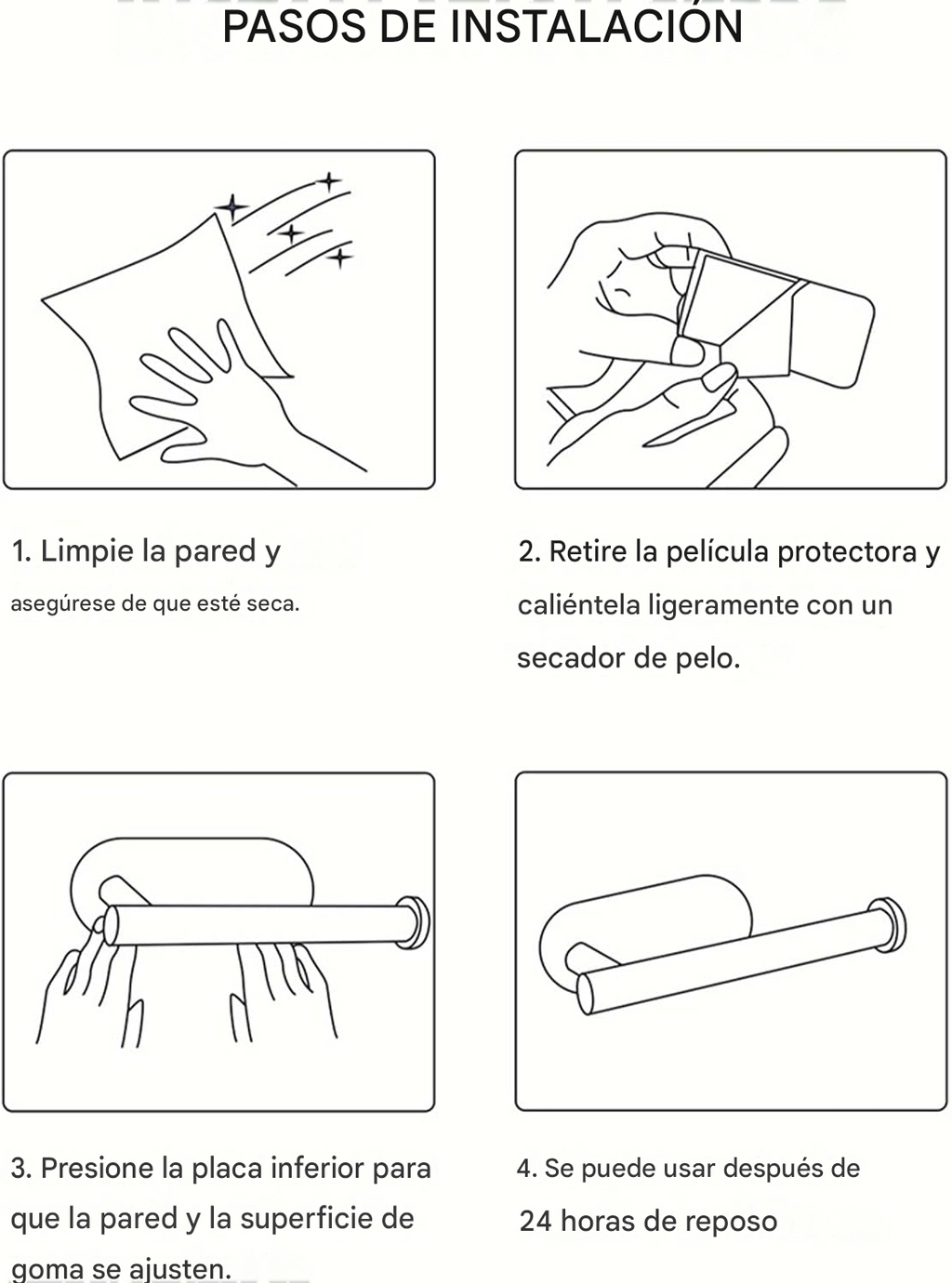 Juego Accesorios Baño 4 Piezas Acero Inox Adhesivos