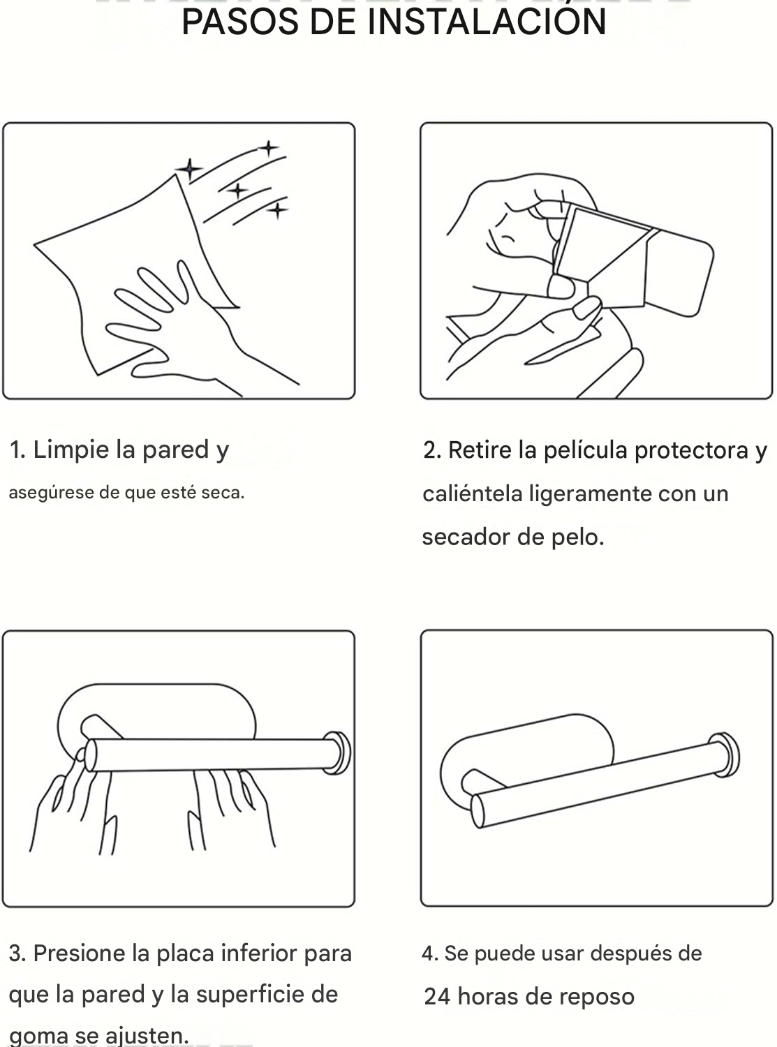 Juego Accesorios Baño 4 Piezas Acero Inox Adhesivos