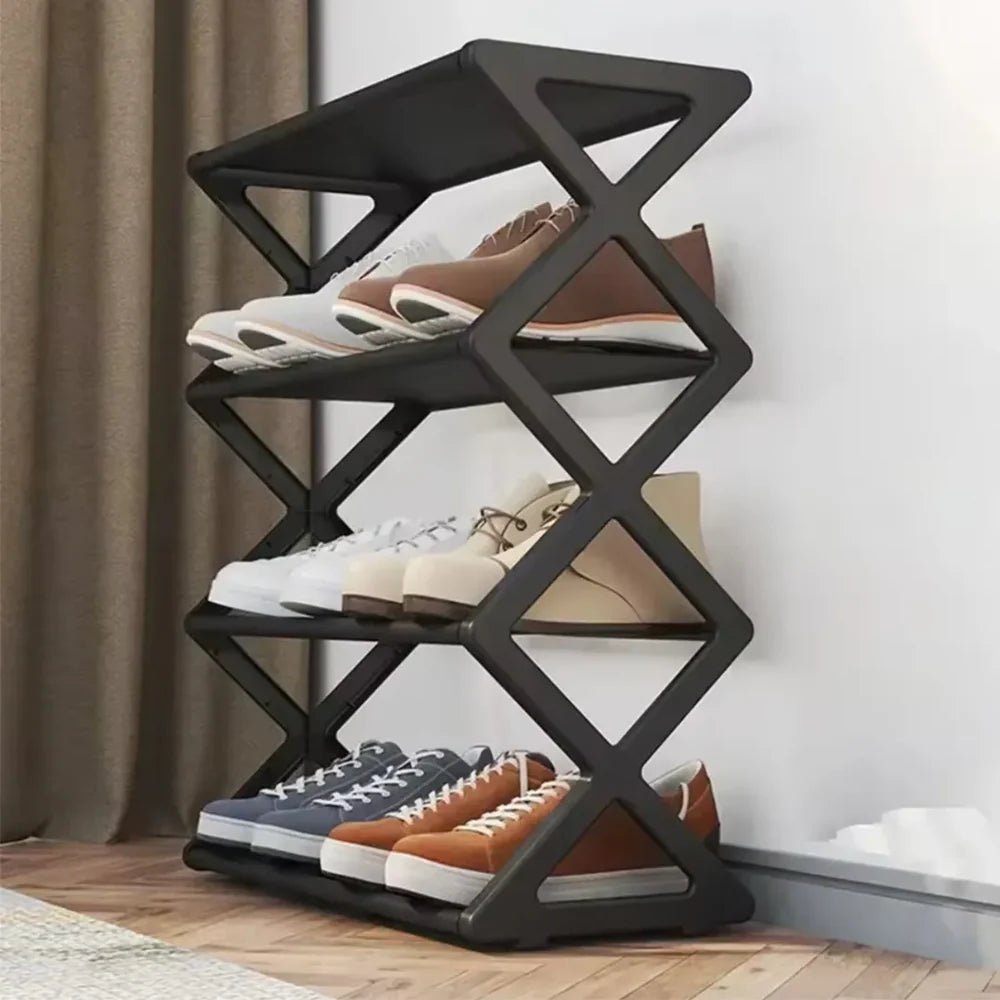 Zapatera rack vertical organizadora de zapatos para 8 pares, ideal para ahorrar espacio y mantener el calzado ordenado.